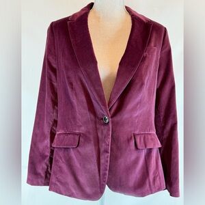 Talbots Women Blazer Cotton Red Wine Burgandy Velvet Lined Holiday Party 8